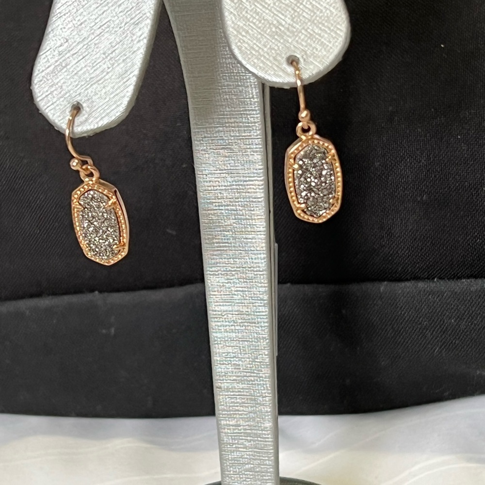 NWT Kendra Scott RARE & Retired Lee Earrings Rose Gold & Platinum Drusy Limited - Picture 15 of 16